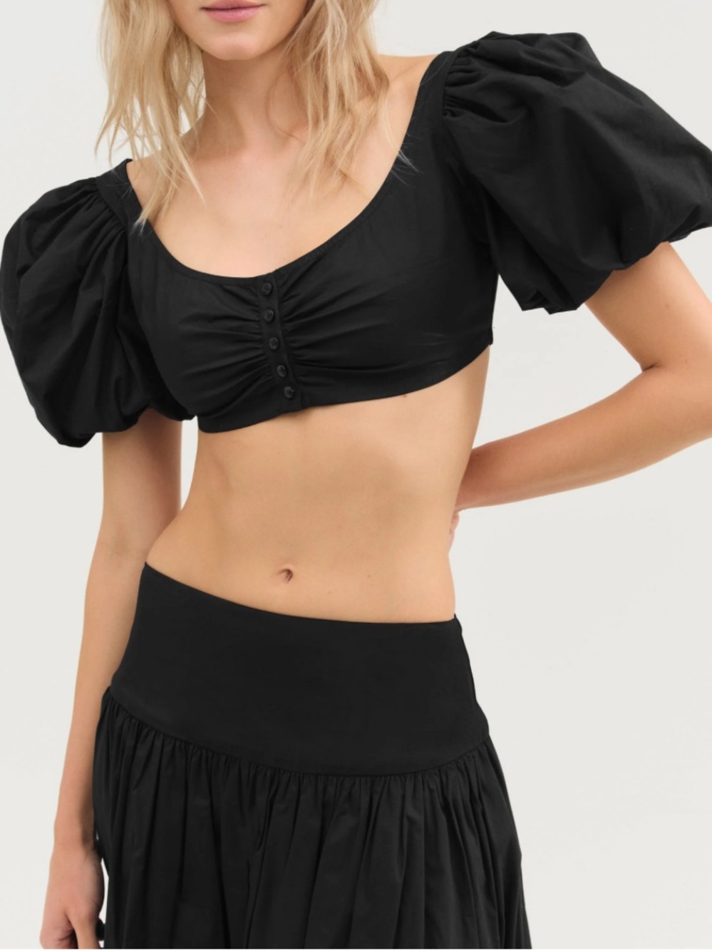 For Love And Lemons helena Puff Sleeve Crop Top